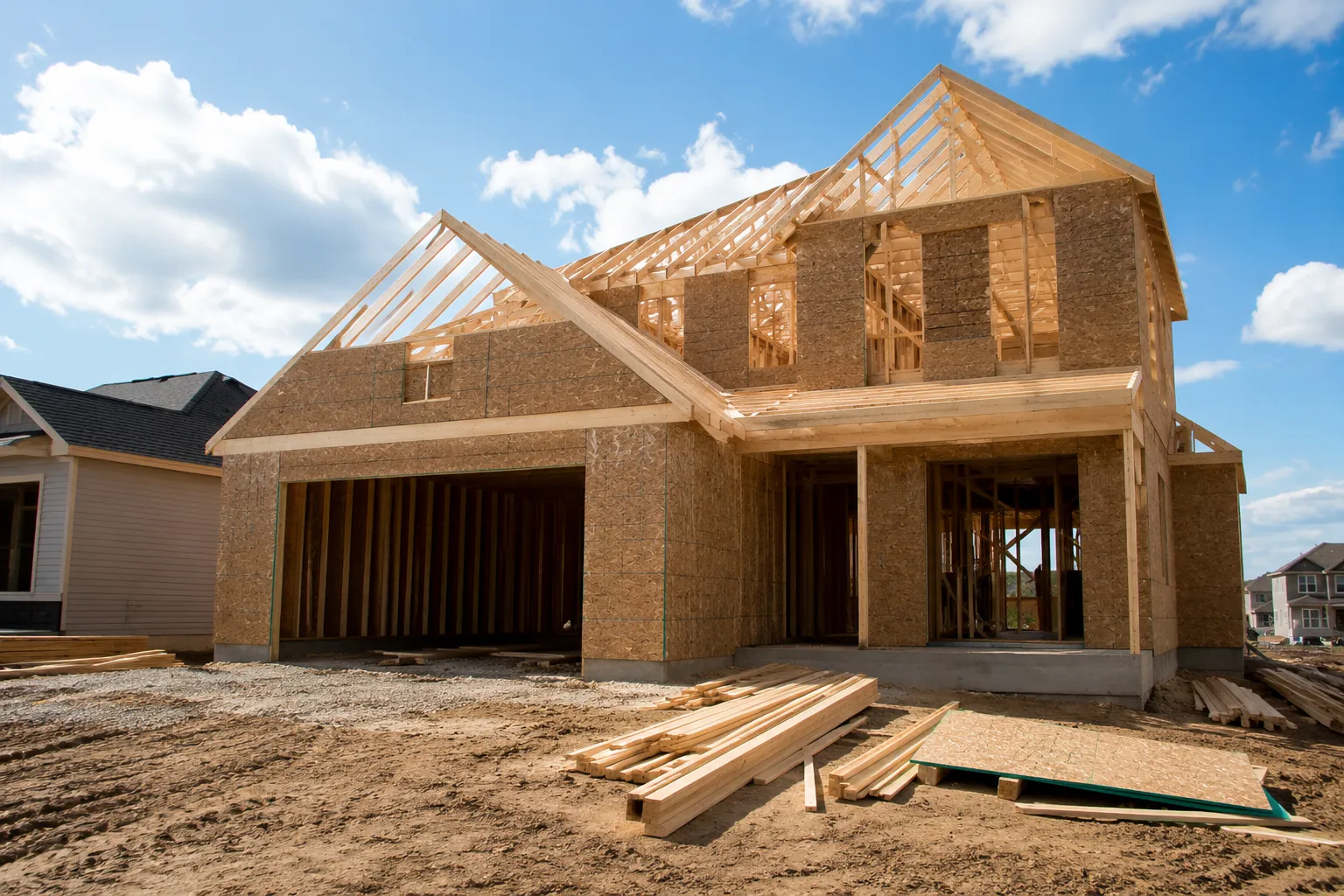 House under construction framed by Vitanov