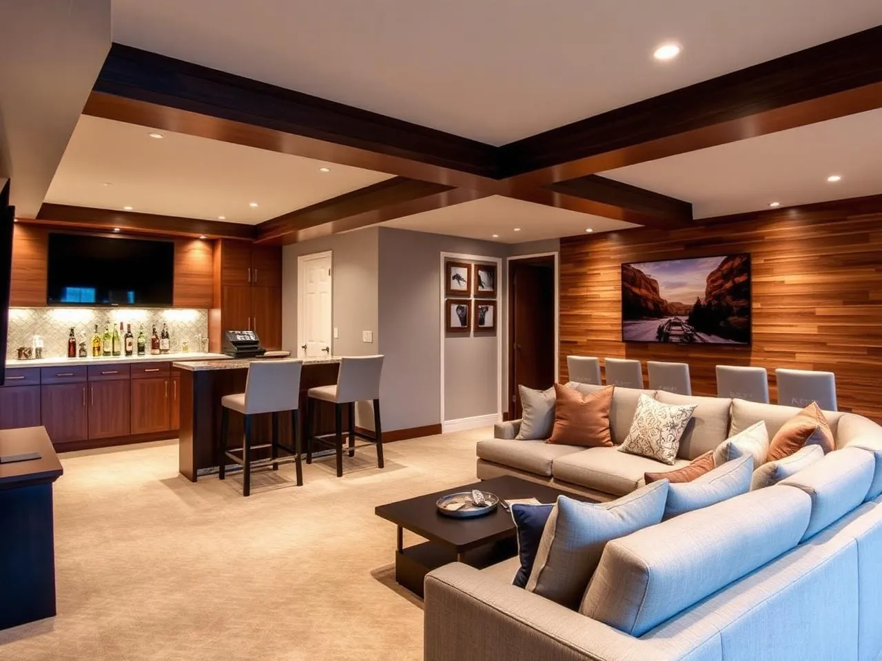 Finished basement living space in a Highlands Ranch home