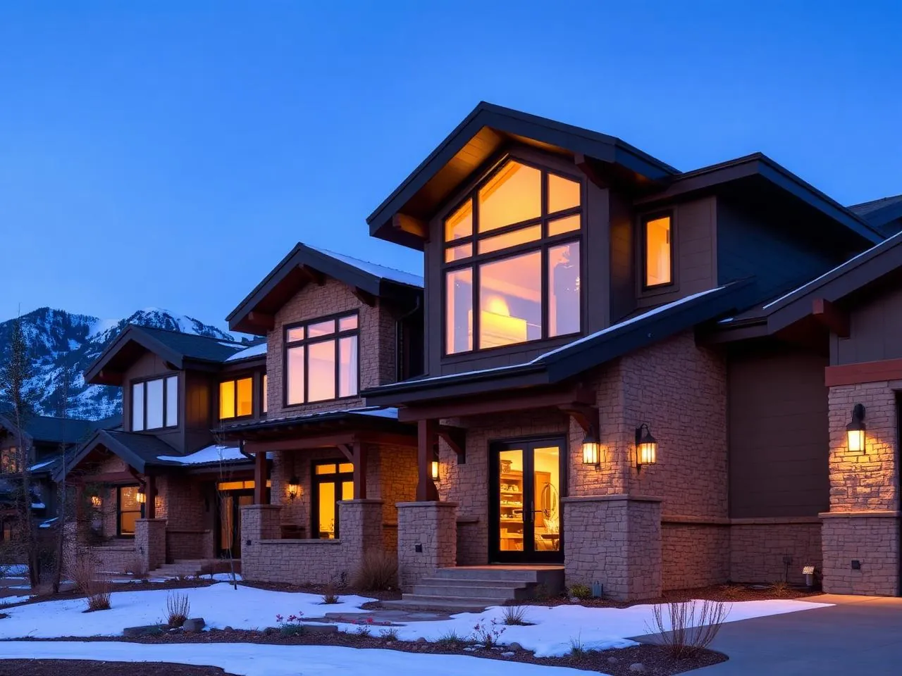 Custom Colorado home built by Vitanov Construction, exterior at dusk