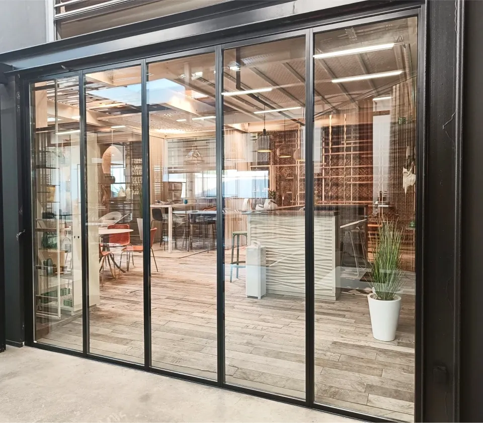 Black frame storefront enclosure